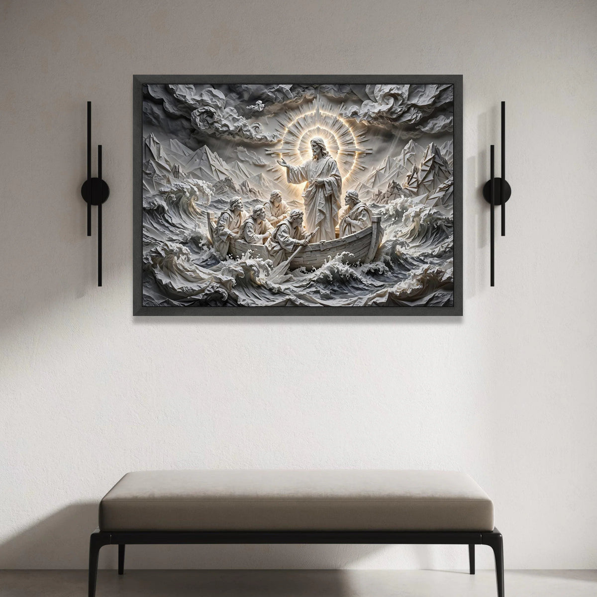 Jesus Calming the Storm Canvas, Spiritual Religious Wall Art, Christian Disciples Boat Scene, Faith Inspirational Canvas, Canvas Print Art