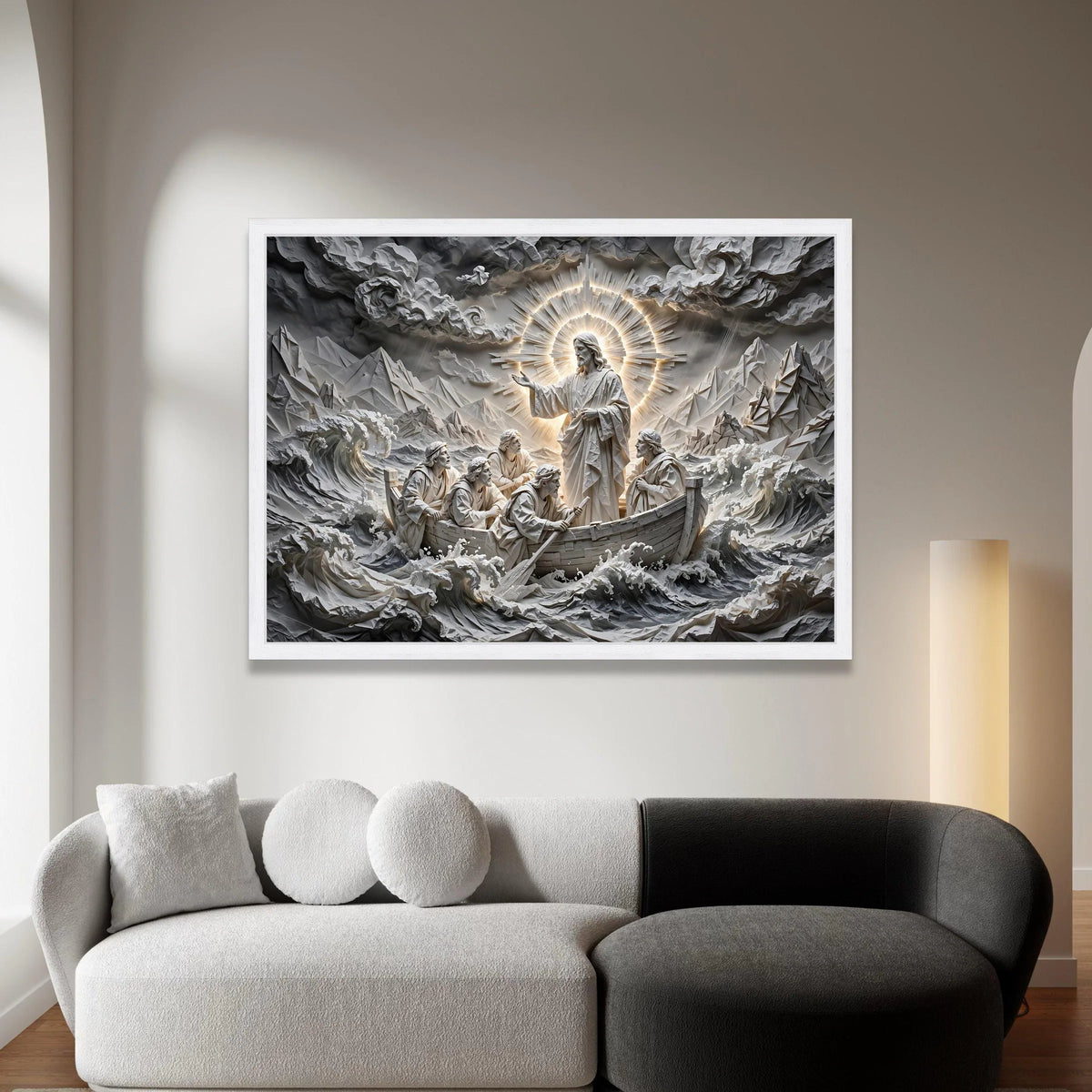 Jesus Calming the Storm Canvas, Spiritual Religious Wall Art, Christian Disciples Boat Scene, Faith Inspirational Canvas, Canvas Print Art