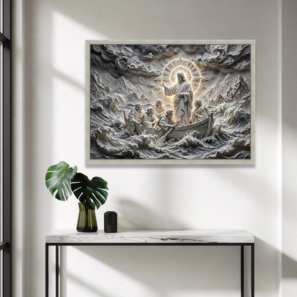 Jesus Calming the Storm Canvas, Spiritual Religious Wall Art, Christian Disciples Boat Scene, Faith Inspirational Canvas, Canvas Print Art