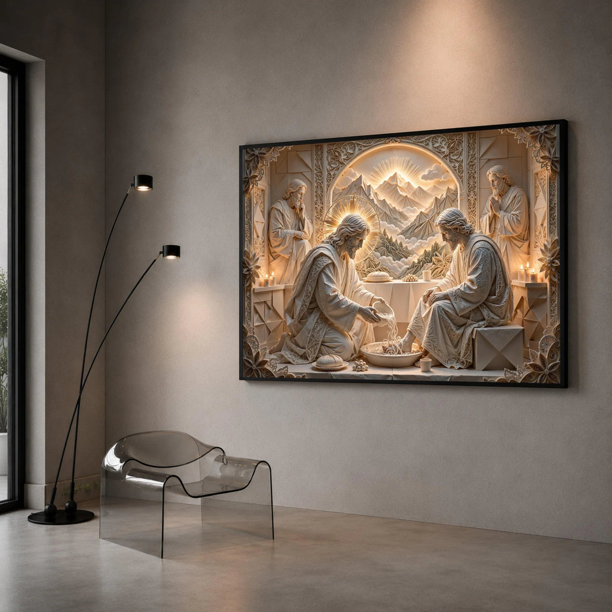 Religious Foot Washing Scene Canvas Wall Art, Spiritual Christian Decor, Jesus Cleansing Feet, Sacred Home Decoration, Canvas Print Art