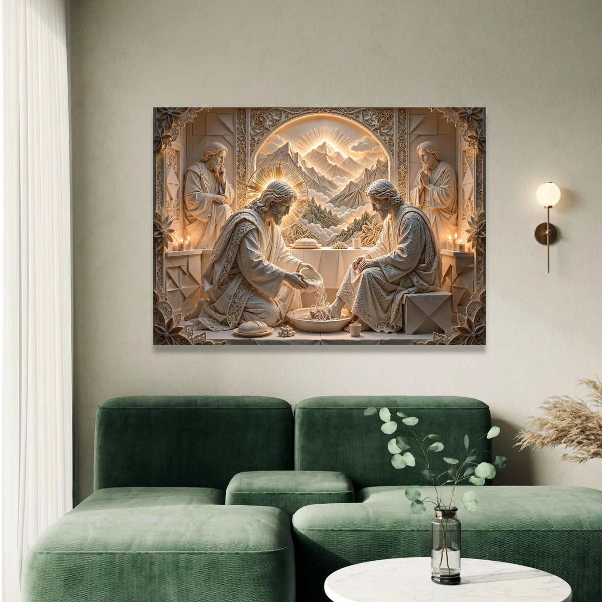 Religious Foot Washing Scene Canvas Wall Art, Spiritual Christian Decor, Jesus Cleansing Feet, Sacred Home Decoration, Canvas Print Art