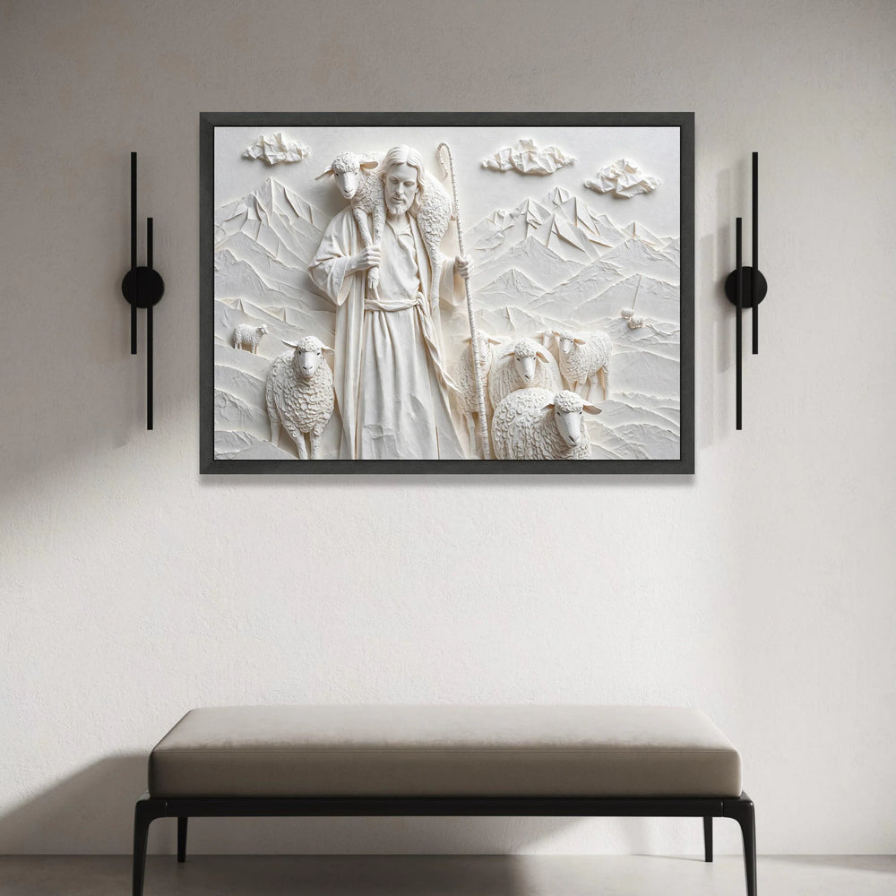 The Good Shepherd and Sheep Canvas Wall Art, Religious Christian Canvas, Spiritual Home Decoration, Peaceful Landscape Canvas Print Art