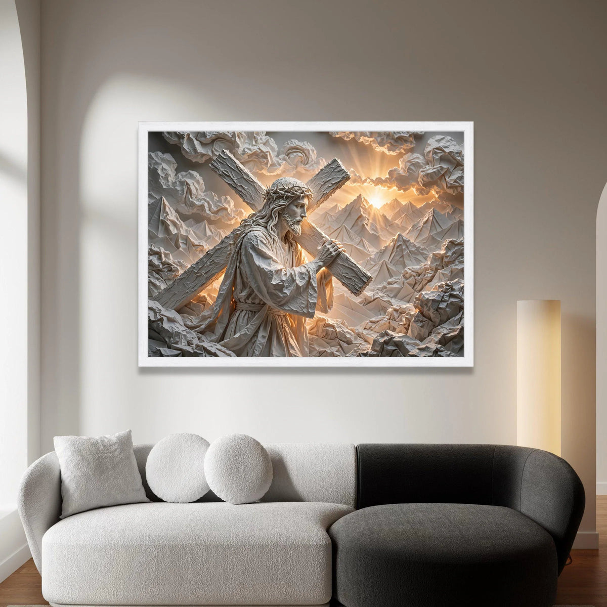 Jesus Carrying Cross Canvas Wall Art, Spiritual Christian Decor, Religious Inspirational Canvas, Sunrise Mountains Canvas Print Art