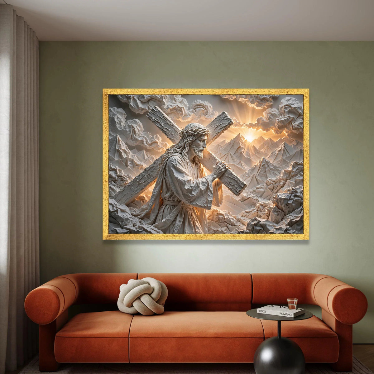 Jesus Carrying Cross Canvas Wall Art, Spiritual Christian Decor, Religious Inspirational Canvas, Sunrise Mountains Canvas Print Art