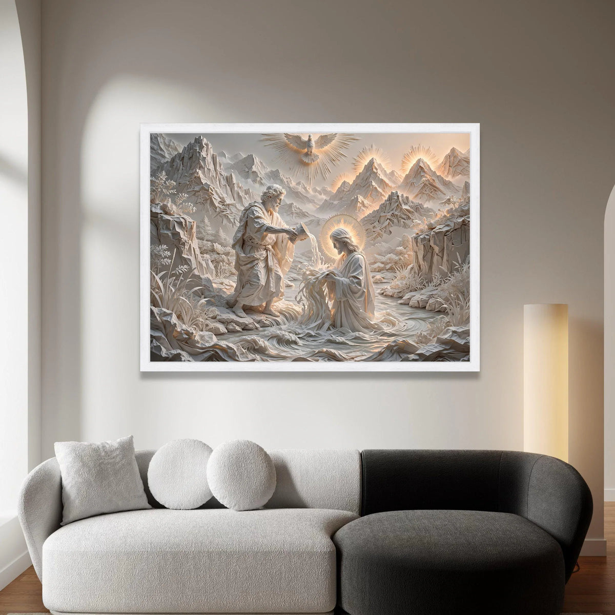Spiritual Baptism Scene Canvas, Religious Wall Art, Divine Christian Canvas, Inspirational Home Decor, Sacred Mountain Canvas Print Art