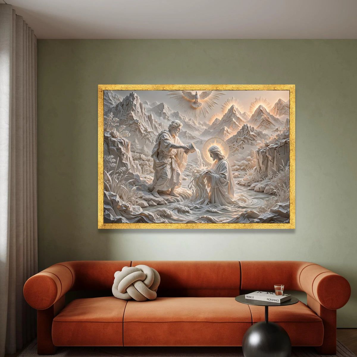 Spiritual Baptism Scene Canvas, Religious Wall Art, Divine Christian Canvas, Inspirational Home Decor, Sacred Mountain Canvas Print Art