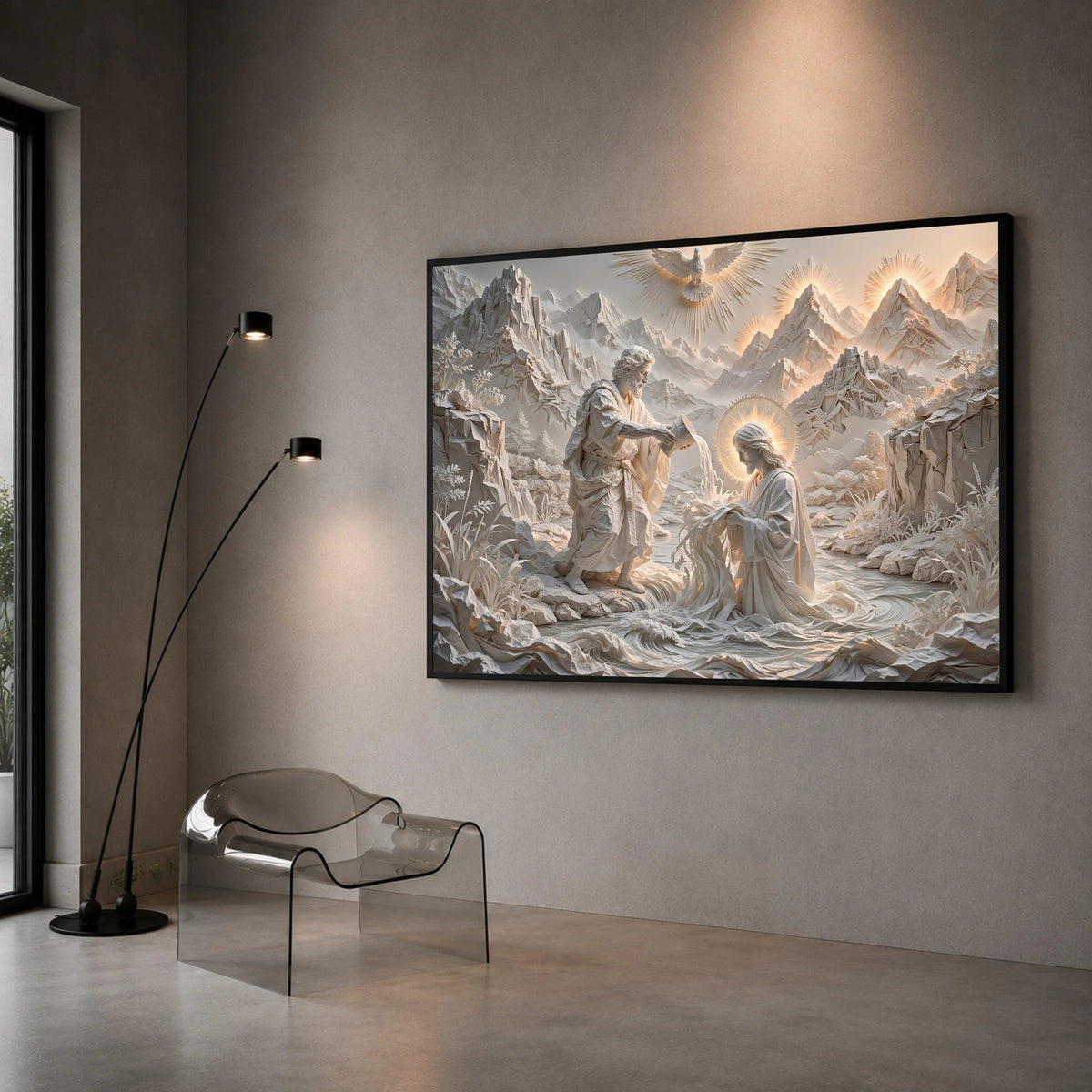 Spiritual Baptism Scene Canvas, Religious Wall Art, Divine Christian Canvas, Inspirational Home Decor, Sacred Mountain Canvas Print Art