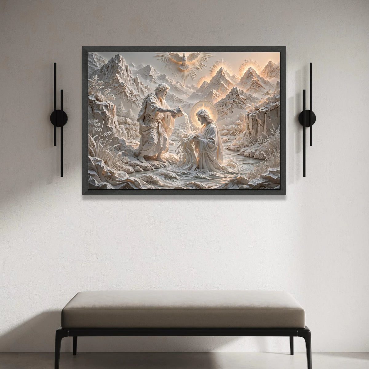 Spiritual Baptism Scene Canvas, Religious Wall Art, Divine Christian Canvas, Inspirational Home Decor, Sacred Mountain Canvas Print Art