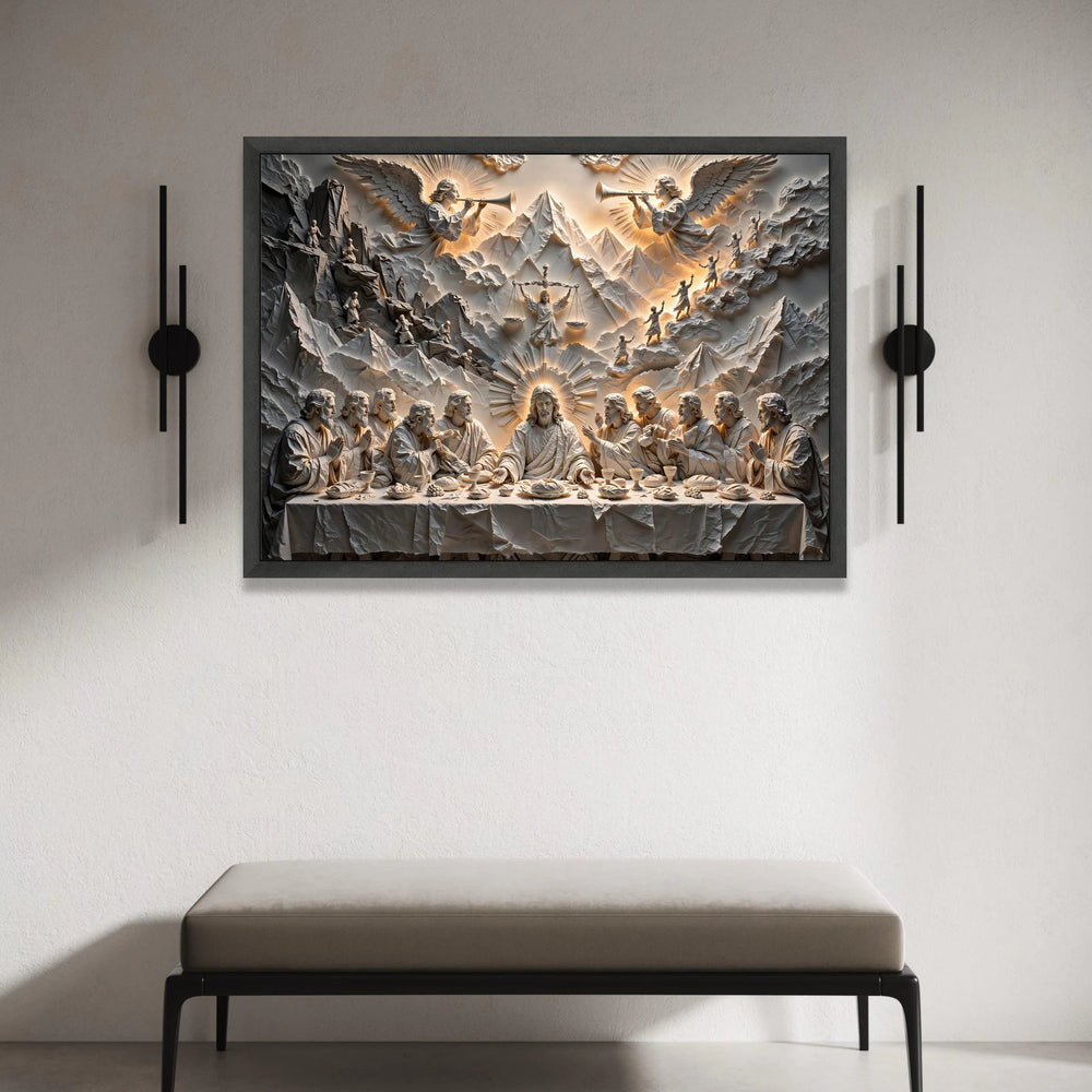 The Last Supper with Angels Canvas, Biblical Religious Wall Art, Spiritual Jesus and Disciples Canvas, Sacred Christian Canvas Print Art