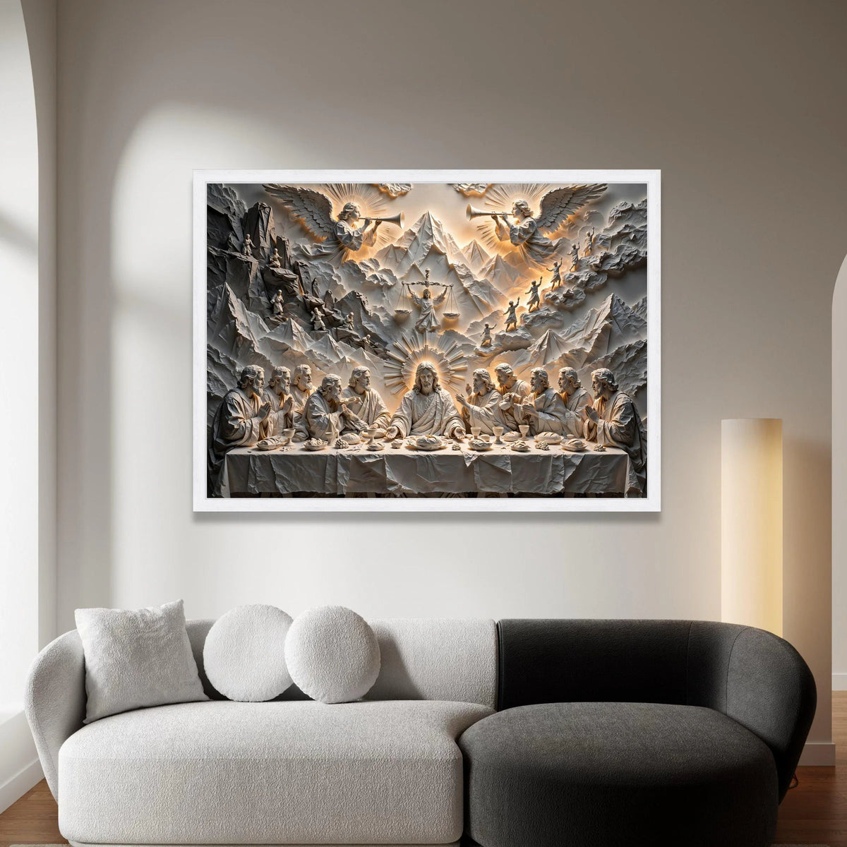 The Last Supper with Angels Canvas, Biblical Religious Wall Art, Spiritual Jesus and Disciples Canvas, Sacred Christian Canvas Print Art