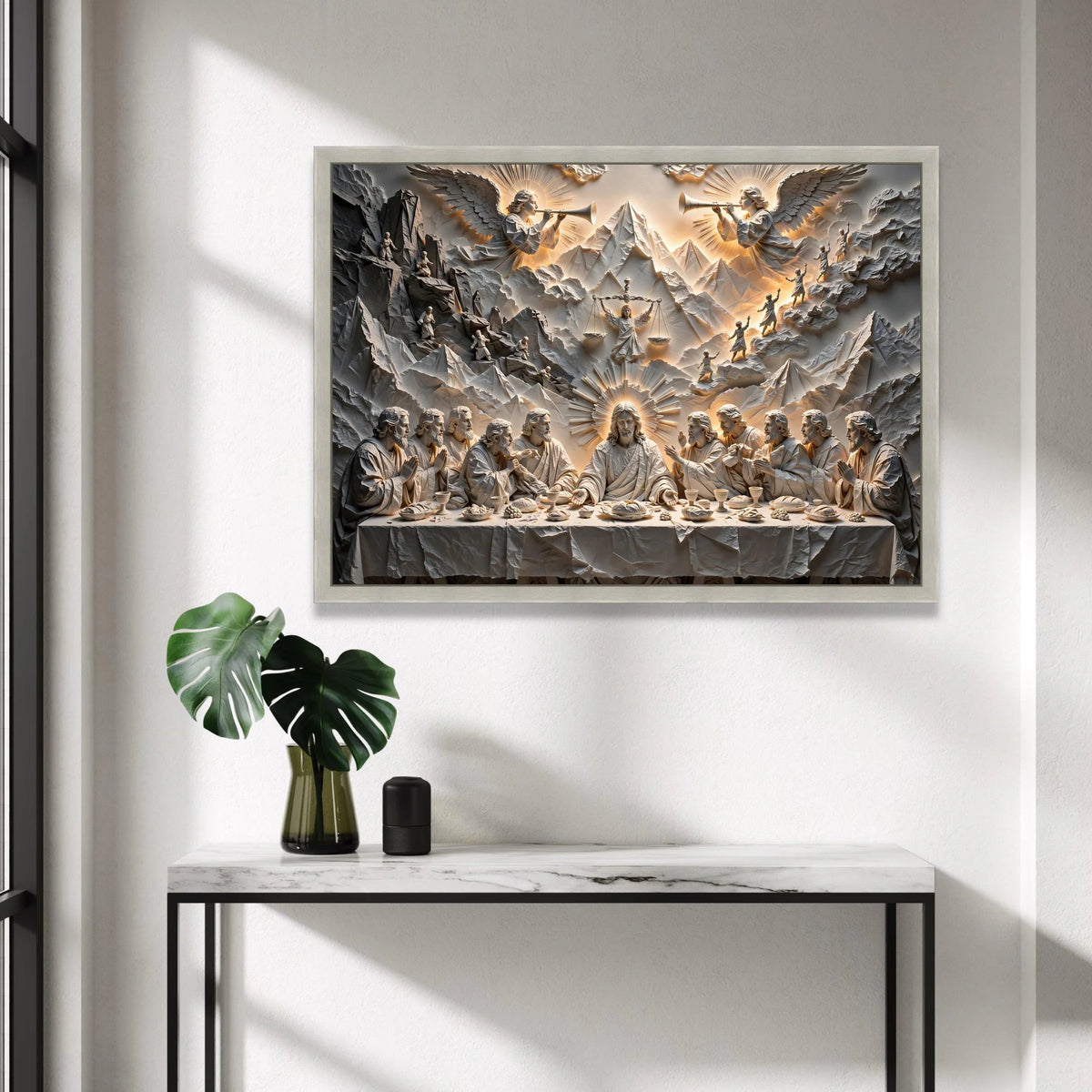 The Last Supper with Angels Canvas, Biblical Religious Wall Art, Spiritual Jesus and Disciples Canvas, Sacred Christian Canvas Print Art