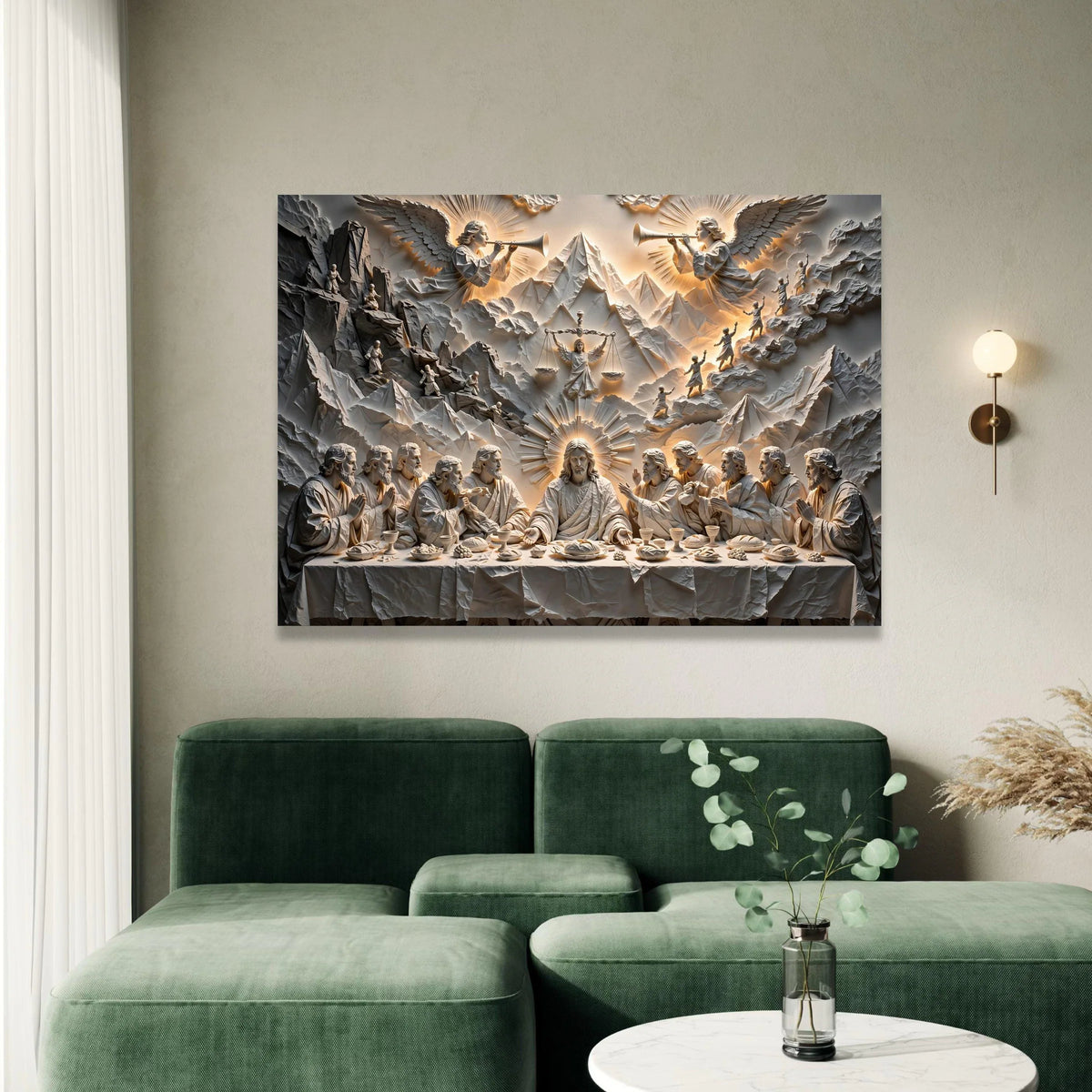 The Last Supper with Angels Canvas, Biblical Religious Wall Art, Spiritual Jesus and Disciples Canvas, Sacred Christian Canvas Print Art