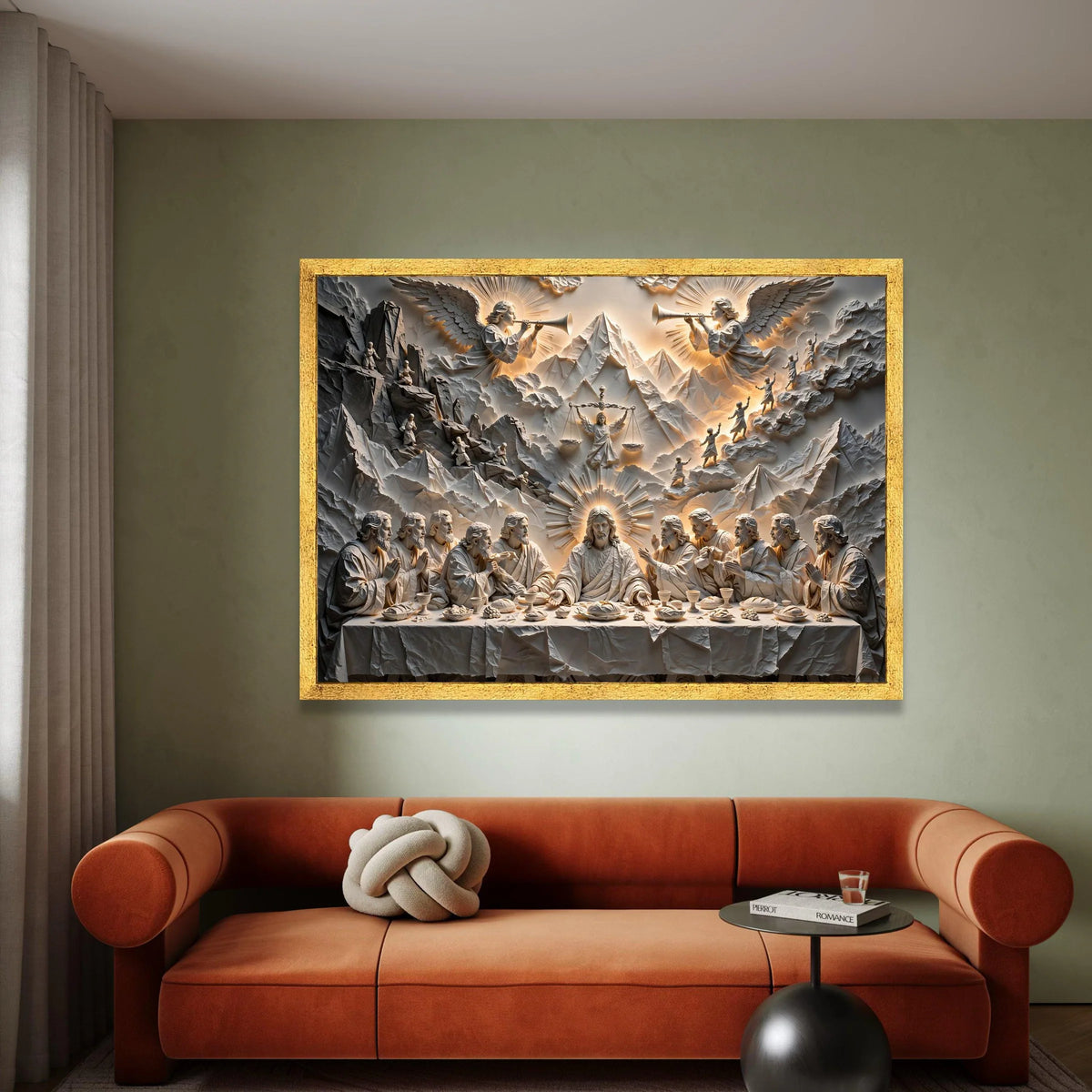 The Last Supper with Angels Canvas, Biblical Religious Wall Art, Spiritual Jesus and Disciples Canvas, Sacred Christian Canvas Print Art