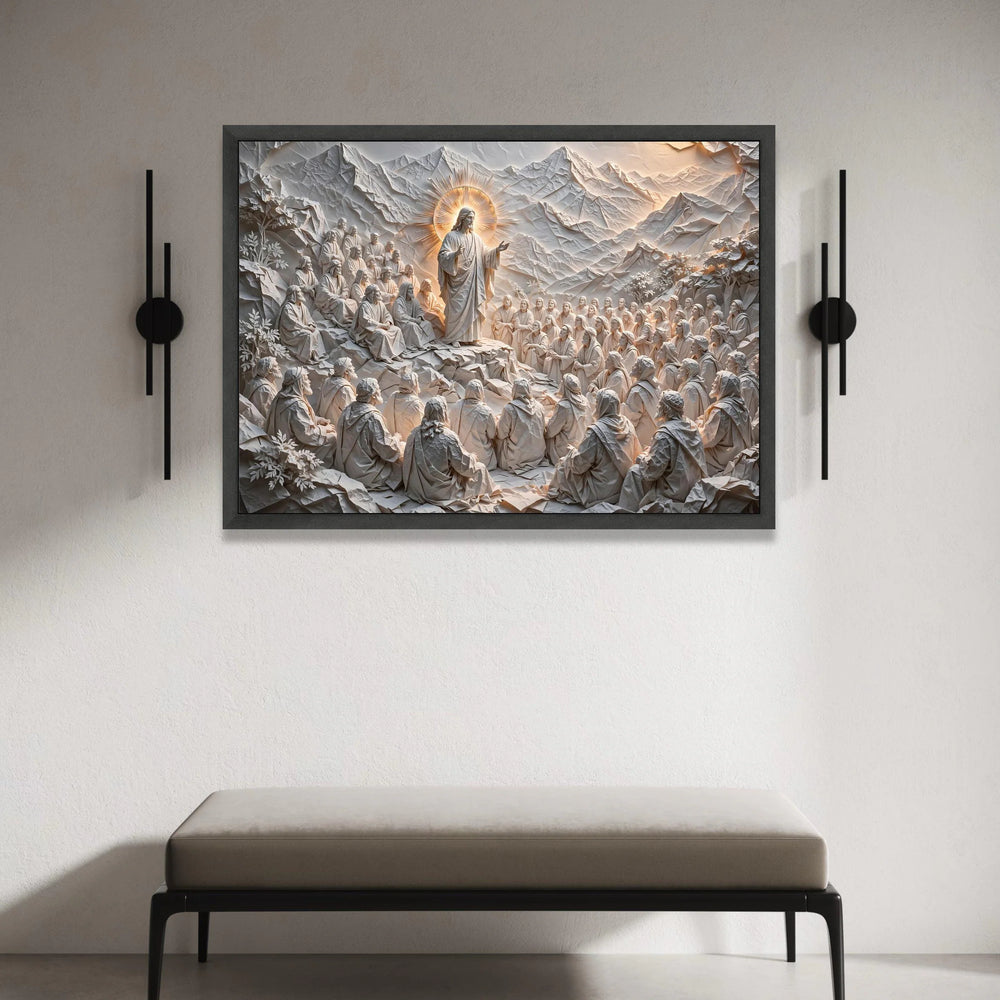 Inspirational Sermon Scene Canvas Wall Art, Jesus Teaching Disciples, Religious Devotional Decor, Spiritual Christian Canvas Print Art