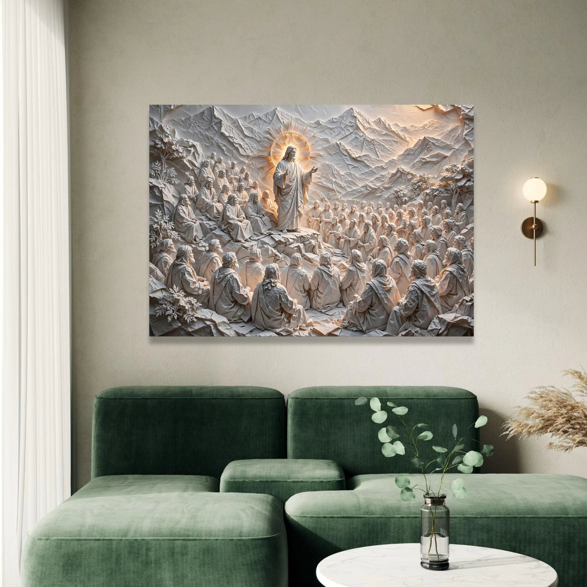 Inspirational Sermon Scene Canvas Wall Art, Jesus Teaching Disciples, Religious Devotional Decor, Spiritual Christian Canvas Print Art