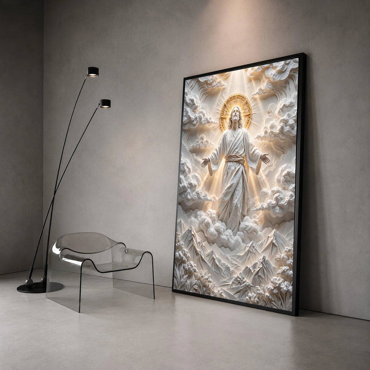 Divine Ascension Canvas Wall Art, Spiritual Jesus Illustration, Radiant Halo Religious Decor, Inspirational Christian Canvas Print Art