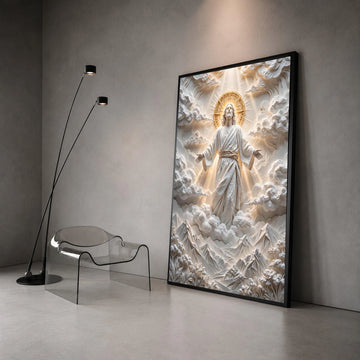 Divine Ascension Canvas Wall Art, Spiritual Jesus Illustration, Radiant Halo Religious Decor, Inspirational Christian Canvas Print Art