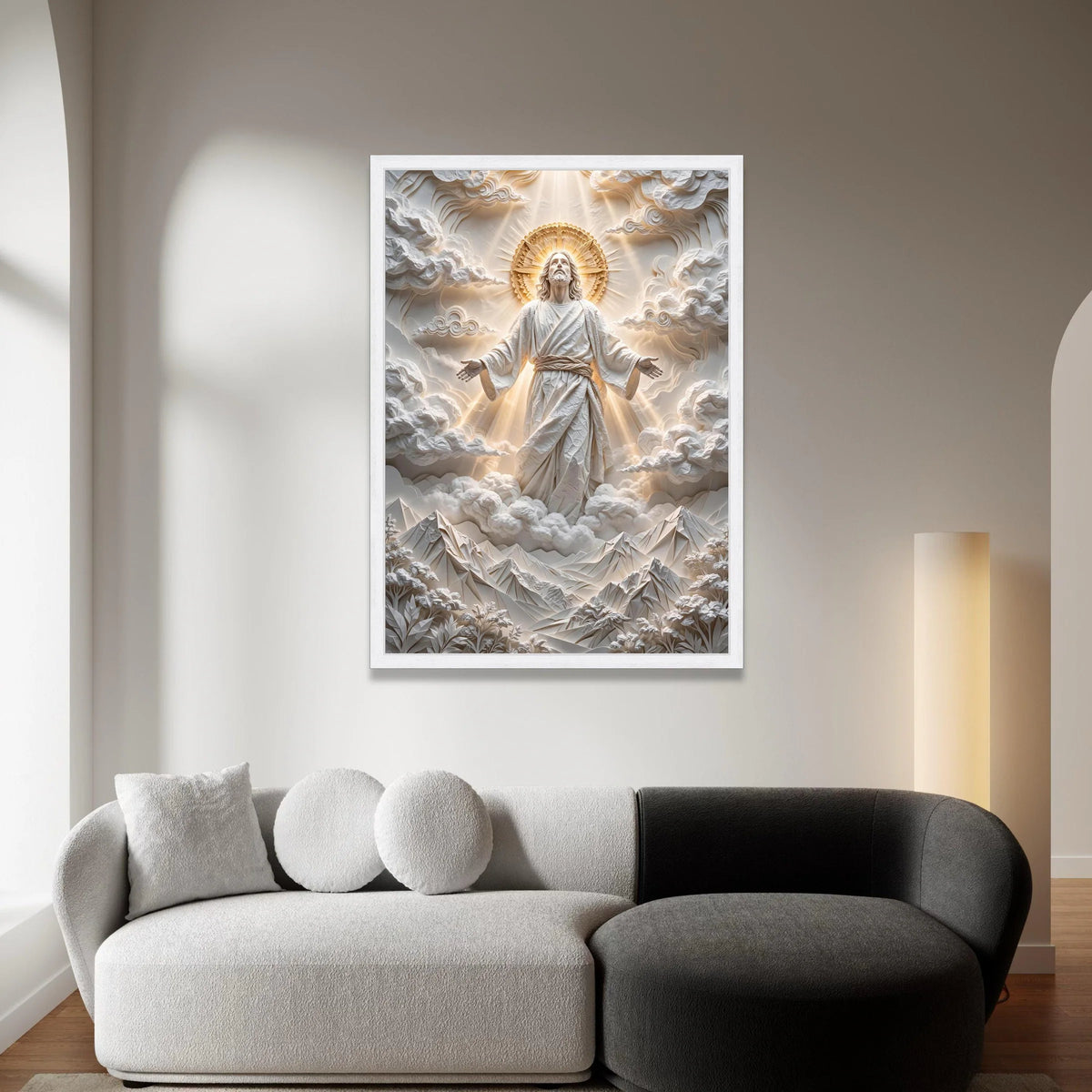 Divine Ascension Canvas Wall Art, Spiritual Jesus Illustration, Radiant Halo Religious Decor, Inspirational Christian Canvas Print Art