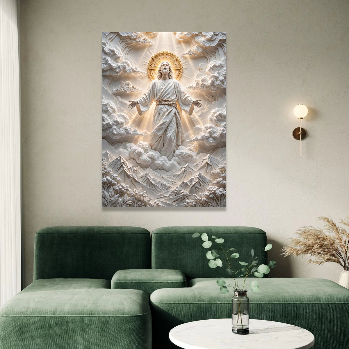 Divine Ascension Canvas Wall Art, Spiritual Jesus Illustration, Radiant Halo Religious Decor, Inspirational Christian Canvas Print Art