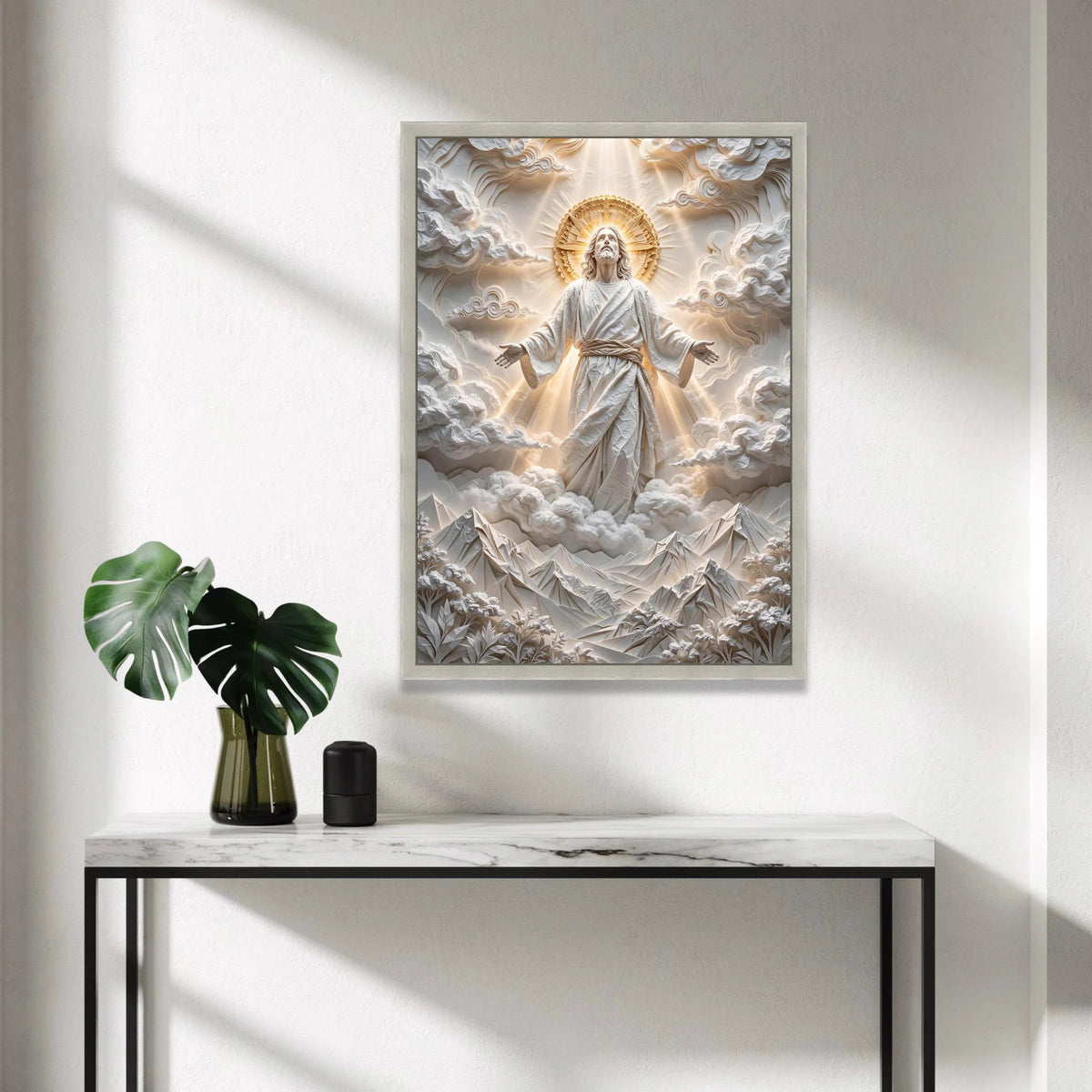 Divine Ascension Canvas Wall Art, Spiritual Jesus Illustration, Radiant Halo Religious Decor, Inspirational Christian Canvas Print Art
