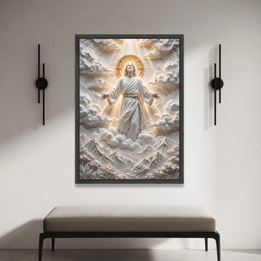 Divine Ascension Canvas Wall Art, Spiritual Jesus Illustration, Radiant Halo Religious Decor, Inspirational Christian Canvas Print Art