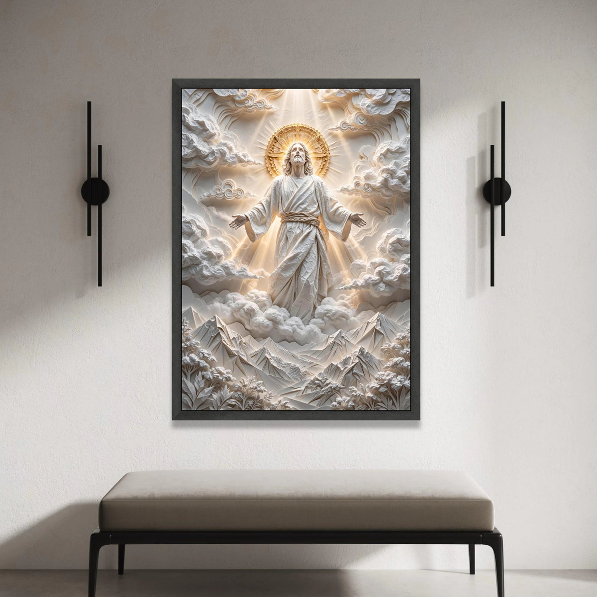 Divine Ascension Canvas Wall Art, Spiritual Jesus Illustration, Radiant Halo Religious Decor, Inspirational Christian Canvas Print Art