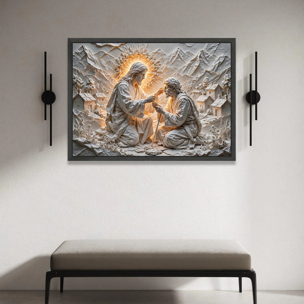 Healing Touch Religious Scene Canvas Wall Art, Jesus Blessing Artwork, Spiritual Christian Decoration, Inspirational Faith Canvas Print Art