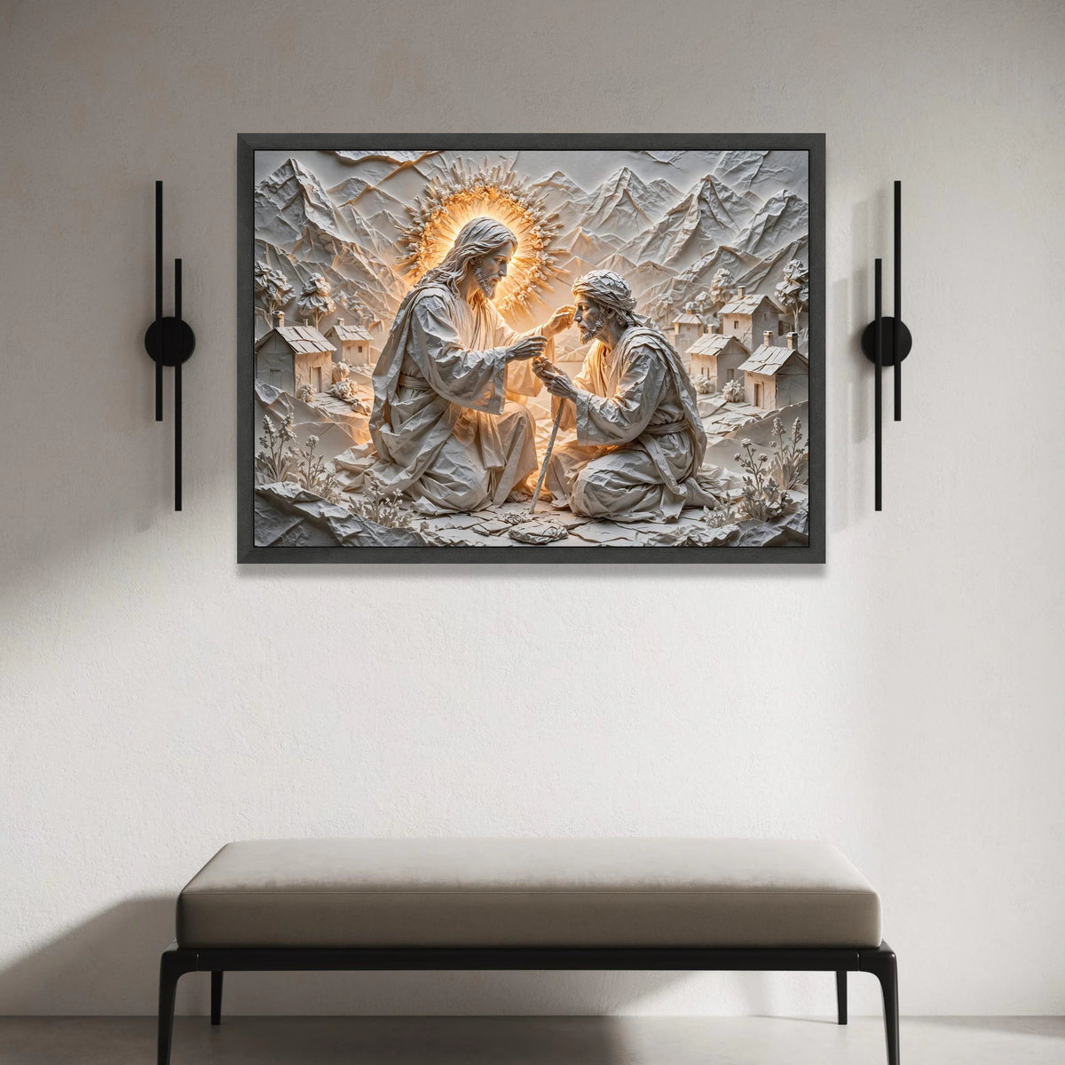 Healing Touch Religious Scene Canvas Wall Art, Jesus Blessing Artwork, Spiritual Christian Decoration, Inspirational Faith Canvas Print Art