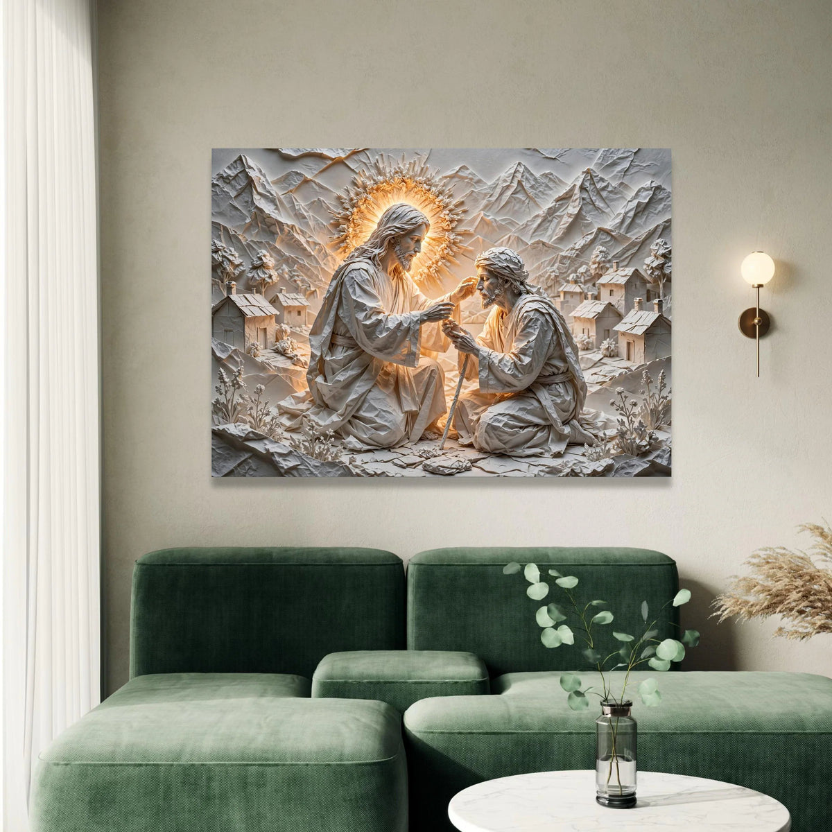 Healing Touch Religious Scene Canvas Wall Art, Jesus Blessing Artwork, Spiritual Christian Decoration, Inspirational Faith Canvas Print Art