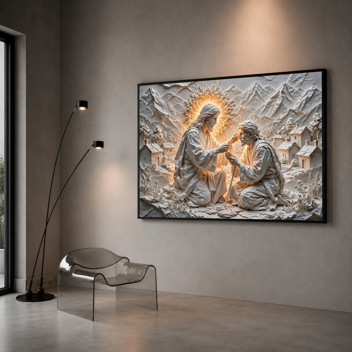 Healing Touch Religious Scene Canvas Wall Art, Jesus Blessing Artwork, Spiritual Christian Decoration, Inspirational Faith Canvas Print Art