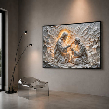 Healing Touch Religious Scene Canvas Wall Art, Jesus Blessing Artwork, Spiritual Christian Decoration, Inspirational Faith Canvas Print Art