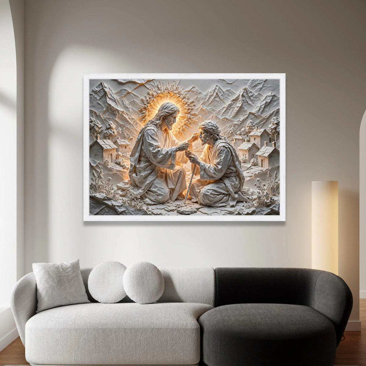 Healing Touch Religious Scene Canvas Wall Art, Jesus Blessing Artwork, Spiritual Christian Decoration, Inspirational Faith Canvas Print Art