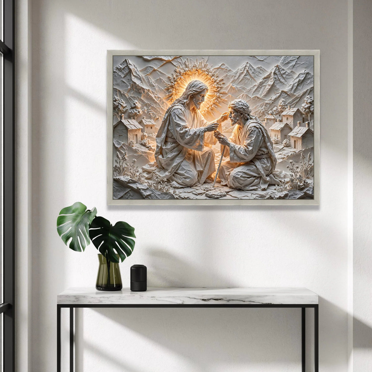 Healing Touch Religious Scene Canvas Wall Art, Jesus Blessing Artwork, Spiritual Christian Decoration, Inspirational Faith Canvas Print Art