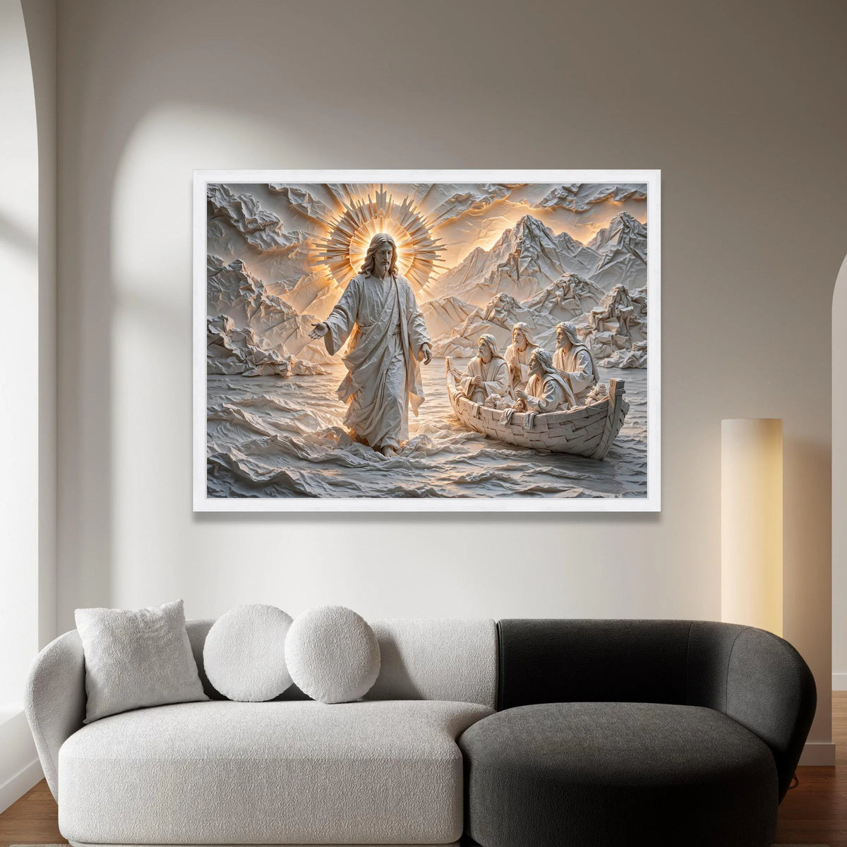 Jesus Walking on Water Canvas Wall Art, Religious Christian Decor, Spiritual Biblical Scene Canvas, Inspirational Wall Canvas Print Art