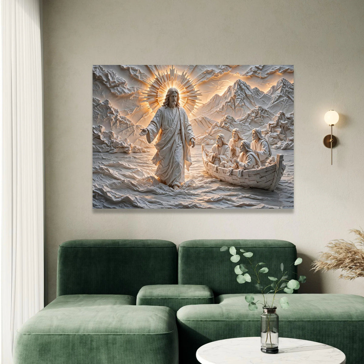 Jesus Walking on Water Canvas Wall Art, Religious Christian Decor, Spiritual Biblical Scene Canvas, Inspirational Wall Canvas Print Art