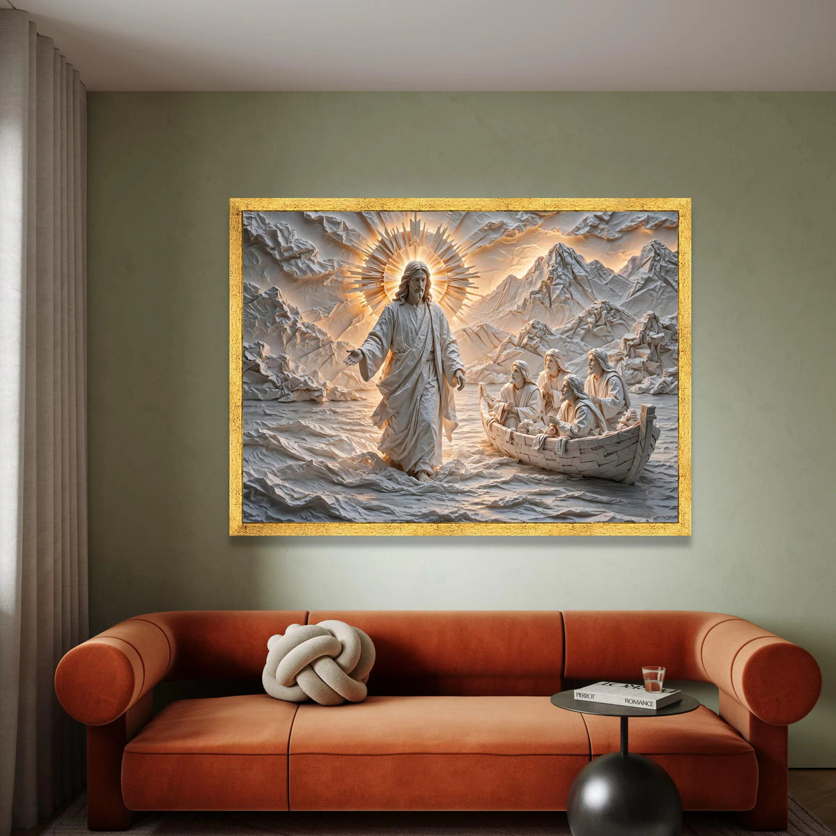 Jesus Walking on Water Canvas Wall Art, Religious Christian Decor, Spiritual Biblical Scene Canvas, Inspirational Wall Canvas Print Art