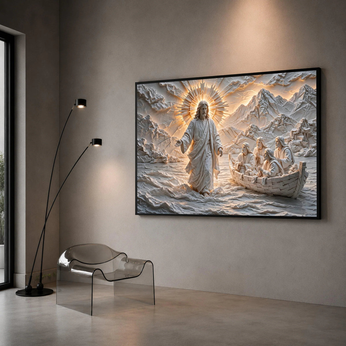 Jesus Walking on Water Canvas Wall Art, Religious Christian Decor, Spiritual Biblical Scene Canvas, Inspirational Wall Canvas Print Art
