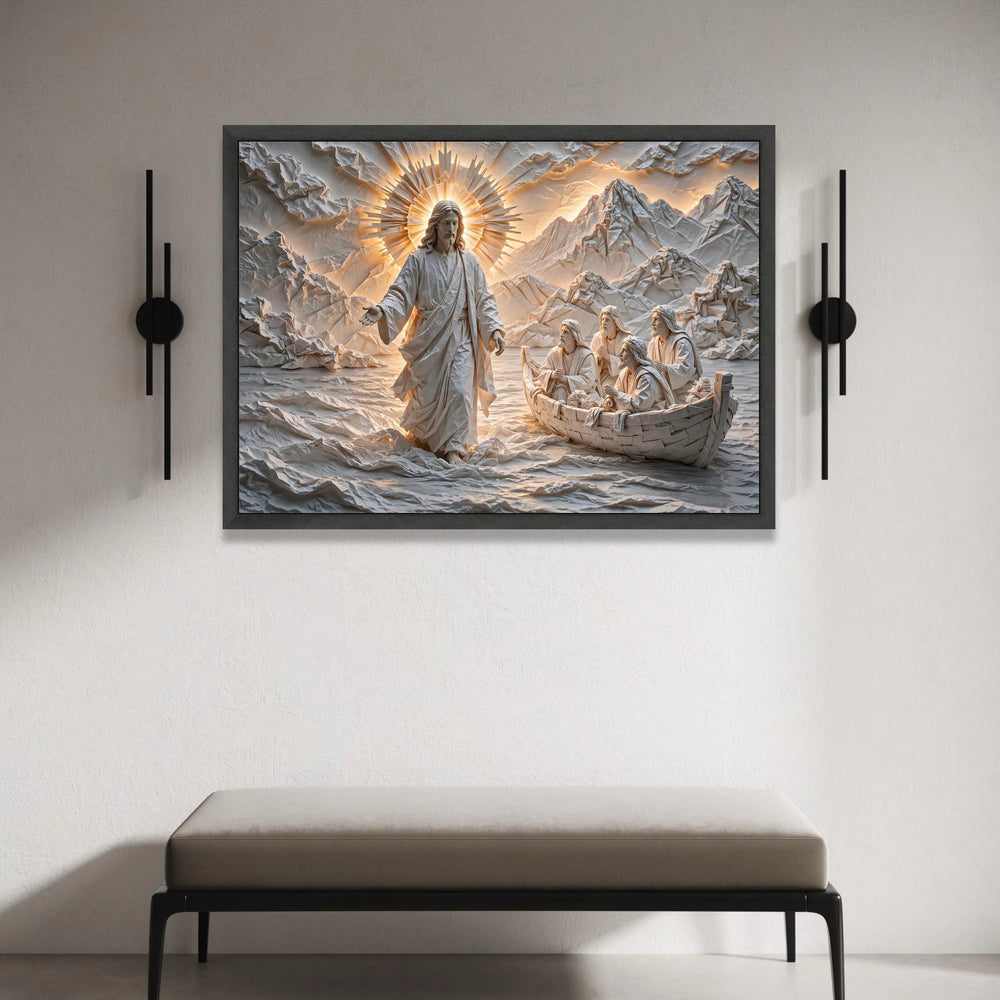 Jesus Walking on Water Canvas Wall Art, Religious Christian Decor, Spiritual Biblical Scene Canvas, Inspirational Wall Canvas Print Art