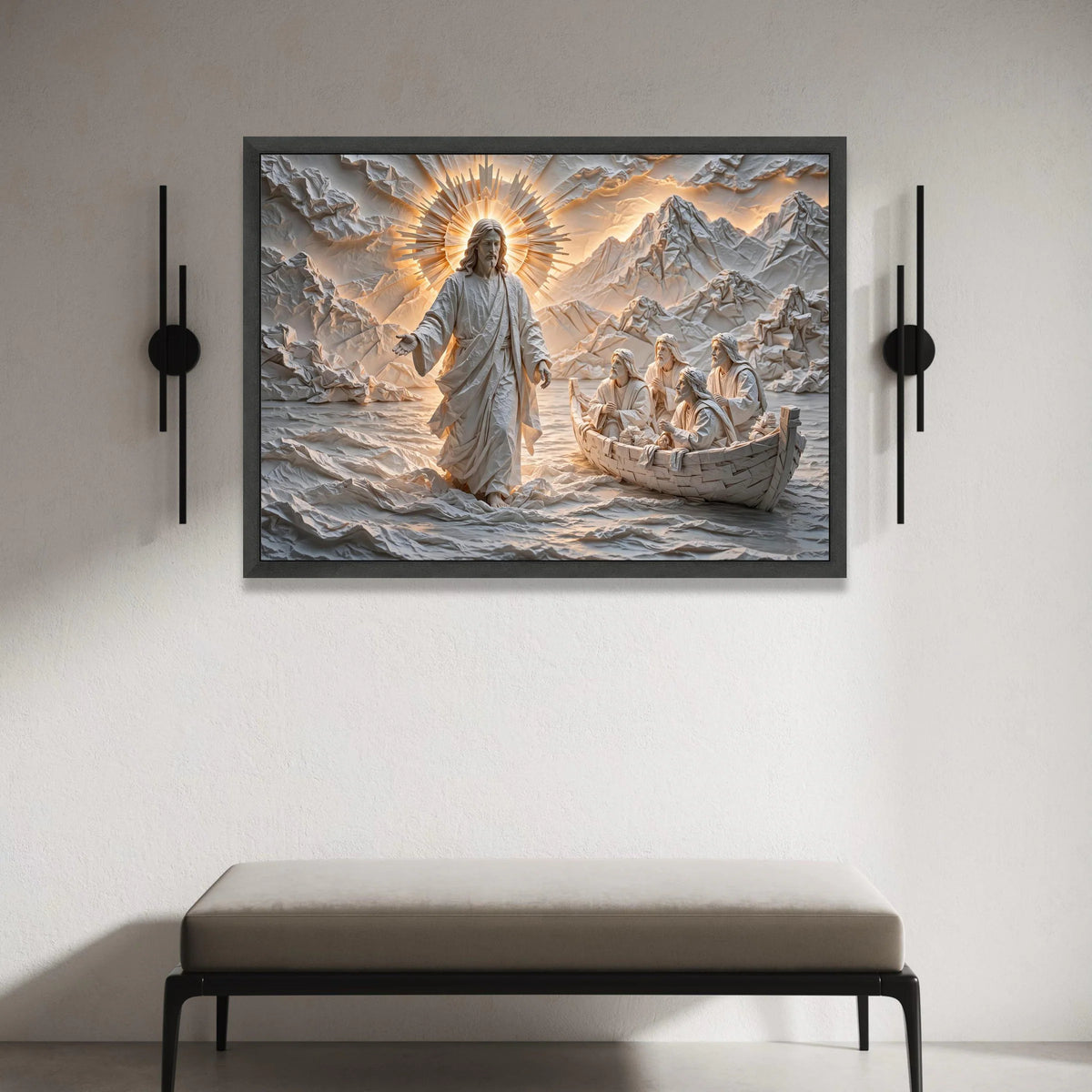 Jesus Walking on Water Canvas Wall Art, Religious Christian Decor, Spiritual Biblical Scene Canvas, Inspirational Wall Canvas Print Art