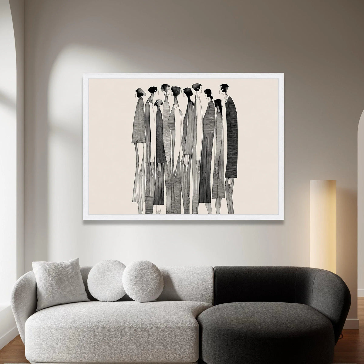 Abstract Crowd Scene Canvas, Modern Black and White Art, Contemporary Figures Wall Art, Minimalist People Illustration, Canvas Print Art