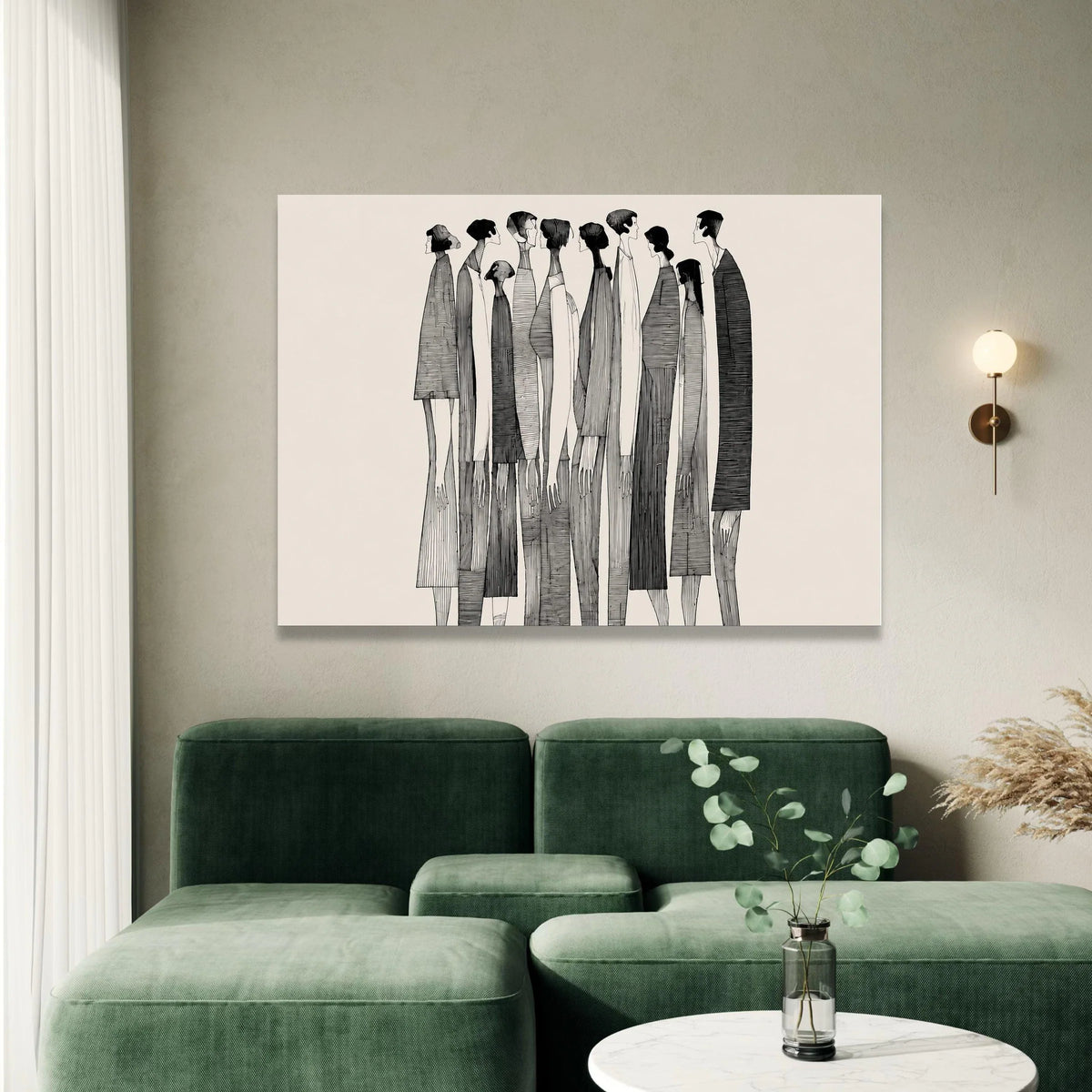 Abstract Crowd Scene Canvas, Modern Black and White Art, Contemporary Figures Wall Art, Minimalist People Illustration, Canvas Print Art