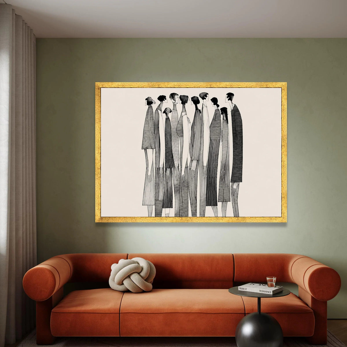 Abstract Crowd Scene Canvas, Modern Black and White Art, Contemporary Figures Wall Art, Minimalist People Illustration, Canvas Print Art