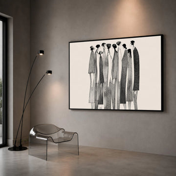 Abstract Crowd Scene Canvas, Modern Black and White Art, Contemporary Figures Wall Art, Minimalist People Illustration, Canvas Print Art