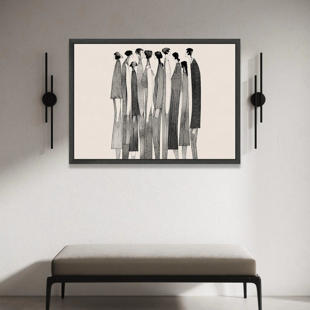 Abstract Crowd Scene Canvas, Modern Black and White Art, Contemporary Figures Wall Art, Minimalist People Illustration, Canvas Print Art