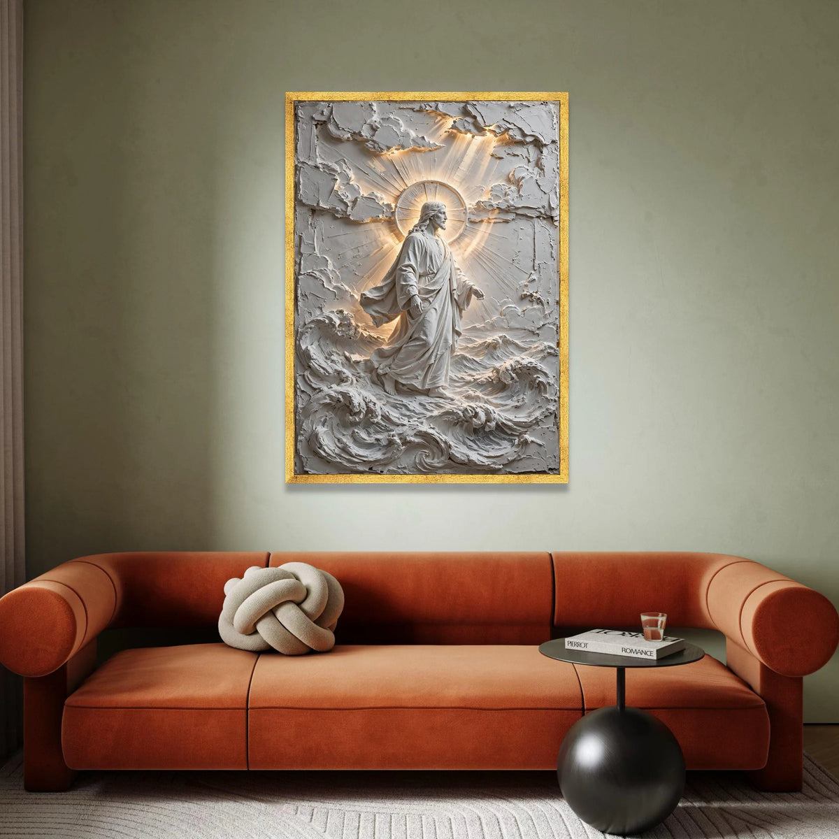 Divine Jesus Christ Walking on Water Canvas Wall Art, Spiritual Religious Home Decoration, Illuminated Christian Figure Art Canvas Print Art