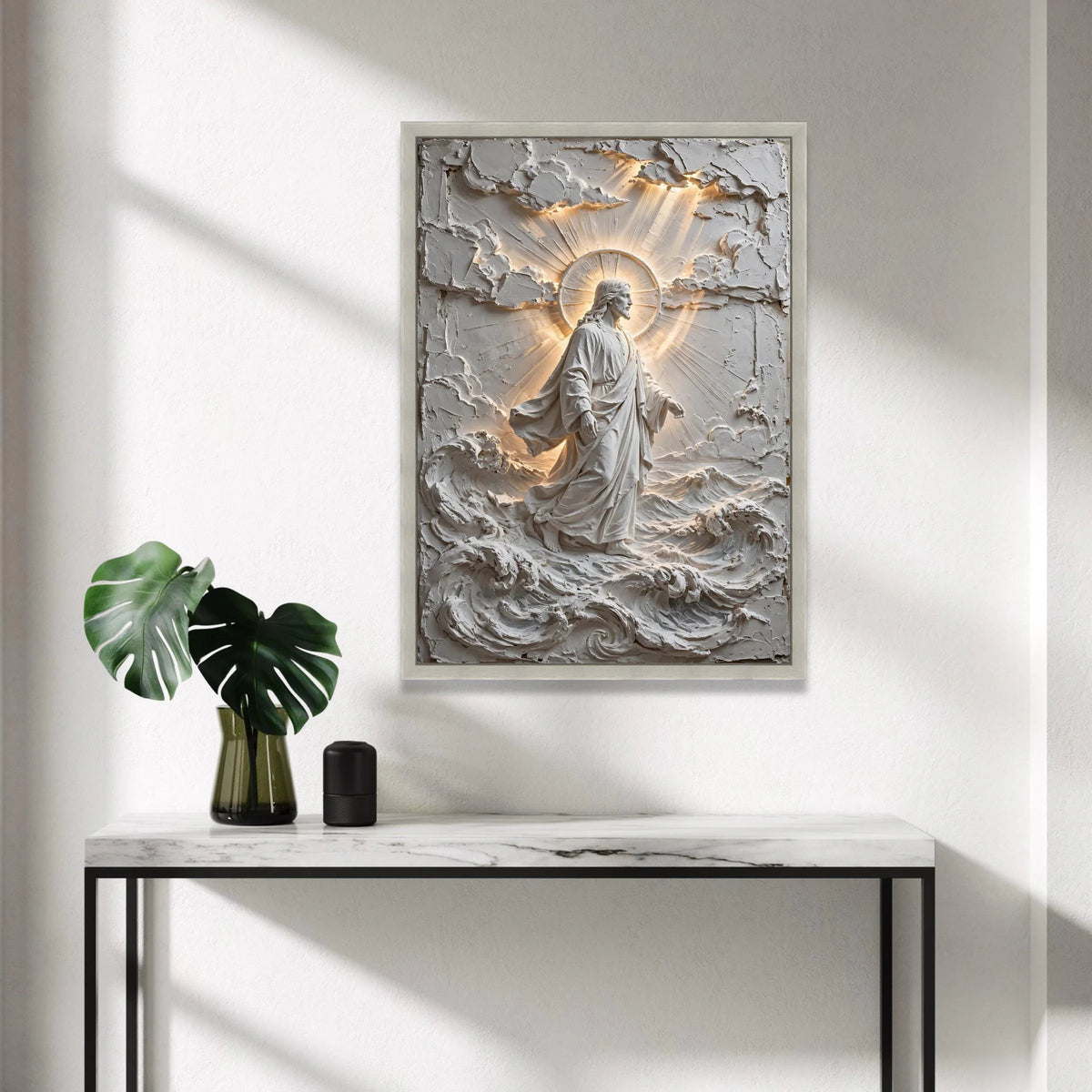 Divine Jesus Christ Walking on Water Canvas Wall Art, Spiritual Religious Home Decoration, Illuminated Christian Figure Art Canvas Print Art