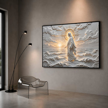 Jesus Walking on Water Canvas, Spiritual Wall Art, Religious Sunrise Scene, Christian Home Decor, Inspirational Canvas Art Canvas Print Art