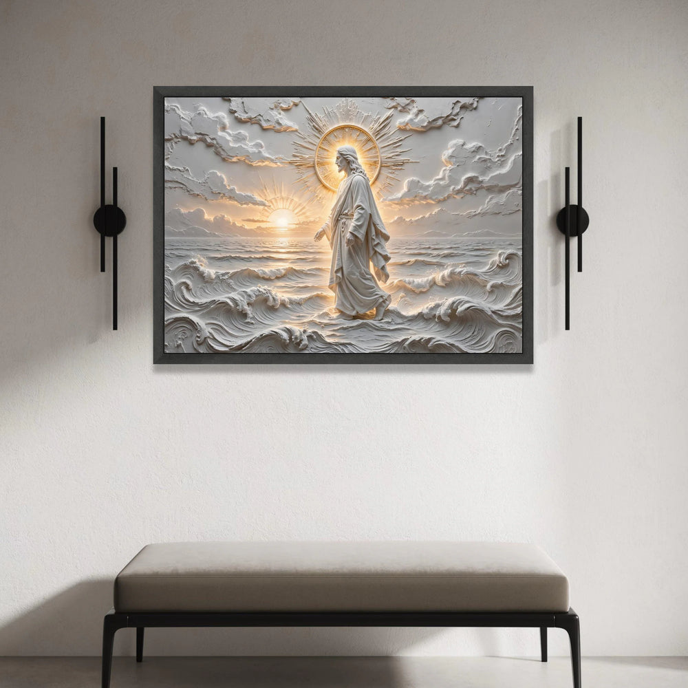 Jesus Walking on Water Canvas, Spiritual Wall Art, Religious Sunrise Scene, Christian Home Decor, Inspirational Canvas Art Canvas Print Art