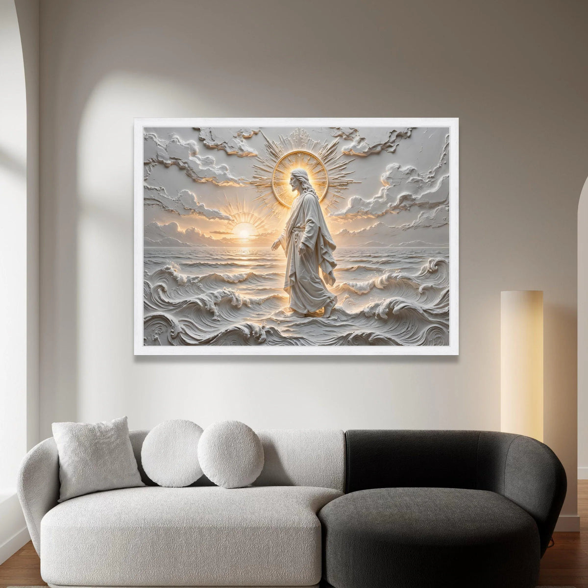 Jesus Walking on Water Canvas, Spiritual Wall Art, Religious Sunrise Scene, Christian Home Decor, Inspirational Canvas Art Canvas Print Art
