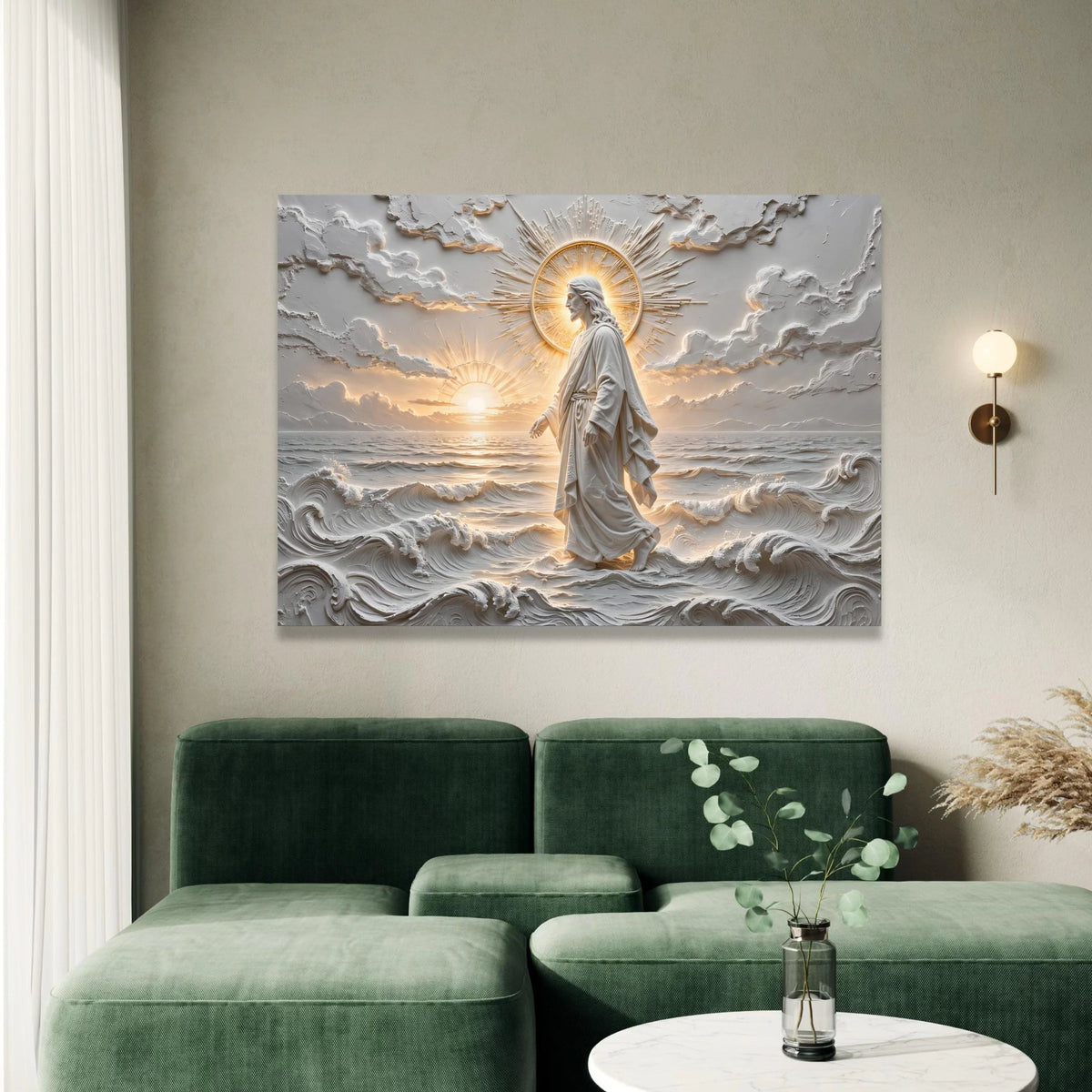 Jesus Walking on Water Canvas, Spiritual Wall Art, Religious Sunrise Scene, Christian Home Decor, Inspirational Canvas Art Canvas Print Art
